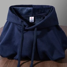 复古显白藏青色重磅连帽卫衣男宽松百搭休闲上衣女秋冬纯色帽衫潮