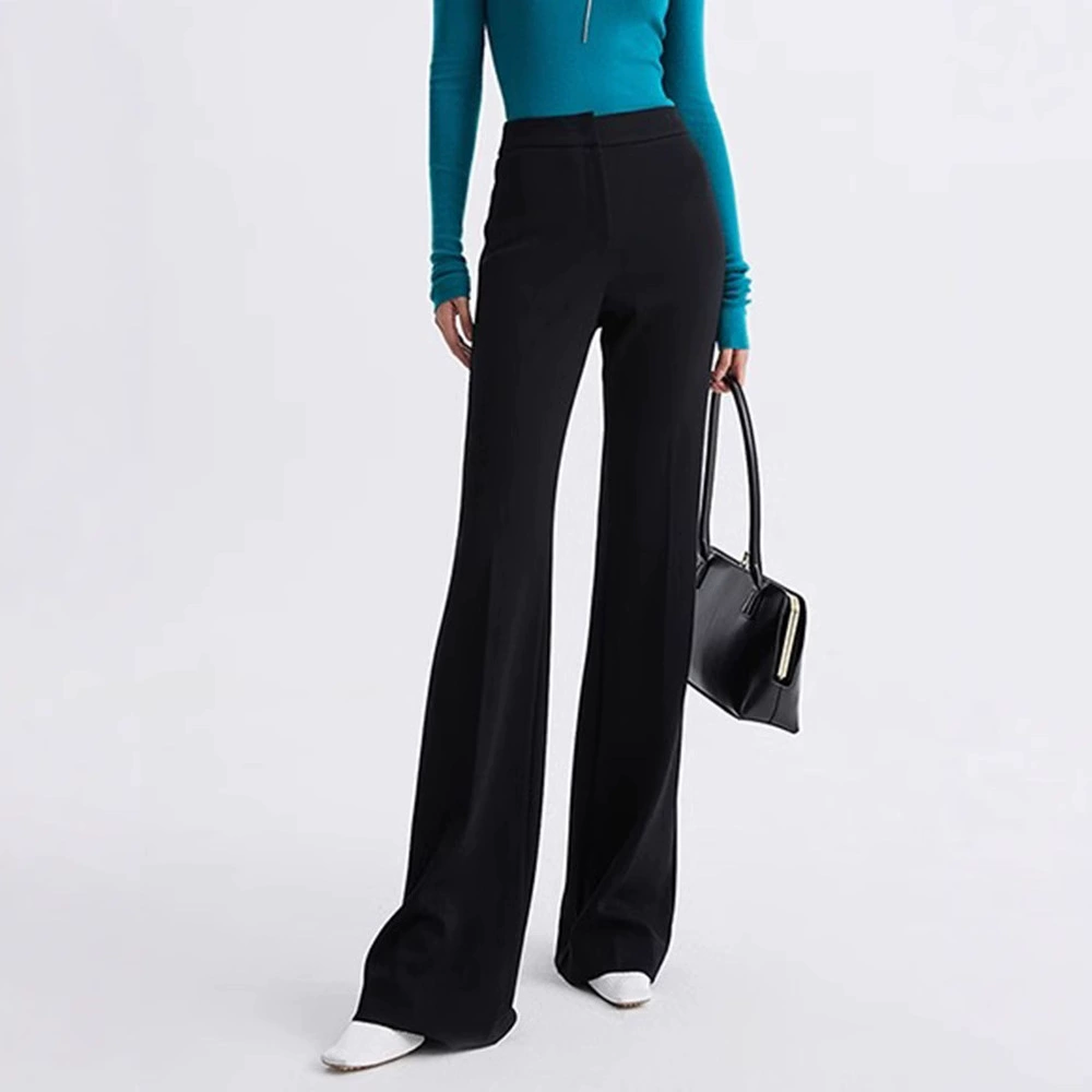 Th ~ Row, весна-лето 2023, новые высококачественные тонкие повседневные брюки с высокой талией и микрорасклешенными брюками, черные женские брюки-клеш