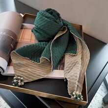 韩版双色压皱工艺棉麻小花围巾女装饰围巾领巾春秋季百搭丝巾