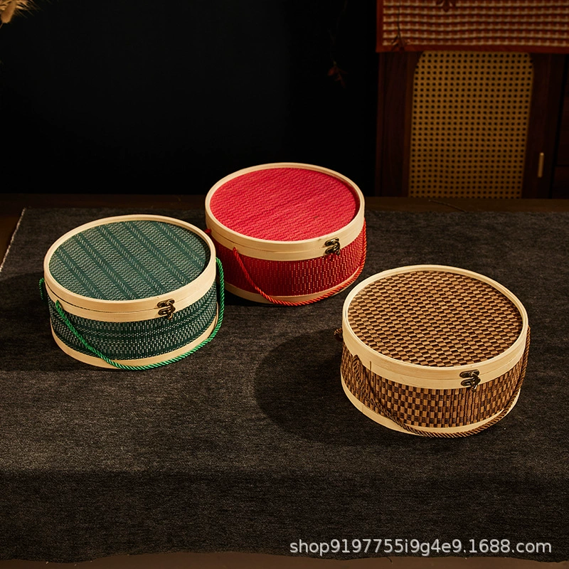 Элитные подарочные коробки ручной работы из бамбука для рисовых пирожных, колбас, выпечки, фруктов и больших тортов, с изысканным круглым дизайном.