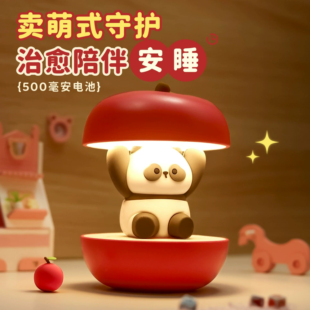 Новый милый красный яблоко панда маленький ночной свет USB зарядная атмосфера ночной свет
