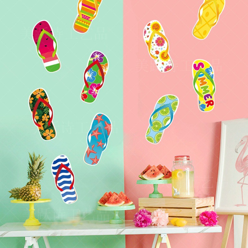 Nuevas pegatinas de pared decorativas de verano, pegatinas de ventana, artículos de decoración de fiesta de verano, zapatillas autoadhesivas, pegatinas de ventana, pegatinas de pared creativas