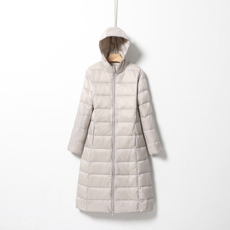 Transfronterizo otoño y invierno nuevo chaqueta de pluma ligera para mujeres largas rodillas alargadas con capuzas delgada chaqueta coreana