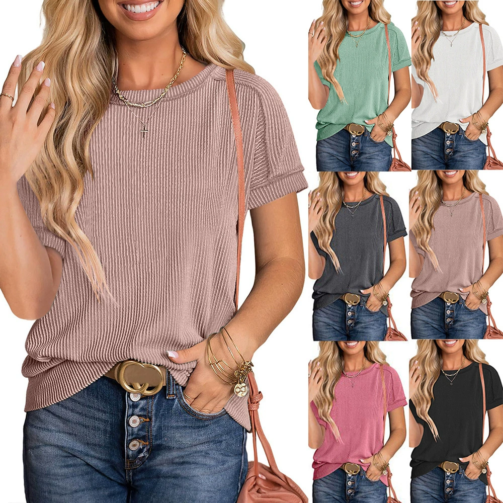 Amazon внешняя торговля Европа и США трансграничные 2025 новые летние швы с круглым вырезом