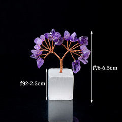 Natural gypsum cube with colorful crystal pebbles, tree-shaped ornament—featuring amethyst and vibrant fluorite pebbles, perfect for a wealth-boosting feng shui display.