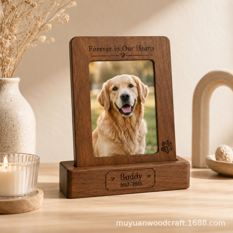 Solid Wood Pet Memorial Photo Frame, Walnut Color Dog and Cat Photo Display Stand, Customized Birthday Gift Solid Wood Pet Memorial Photo Frame, Walnut Color Dog and Cat Photo Display Stand, Customized Birthday Gift