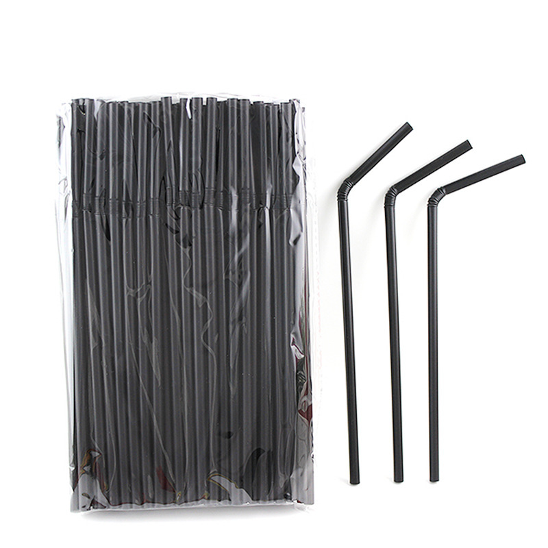 6mm desechable sola bolsa de papel paja de plástico mujeres embarazadas flexible codo jugo beber negro paja