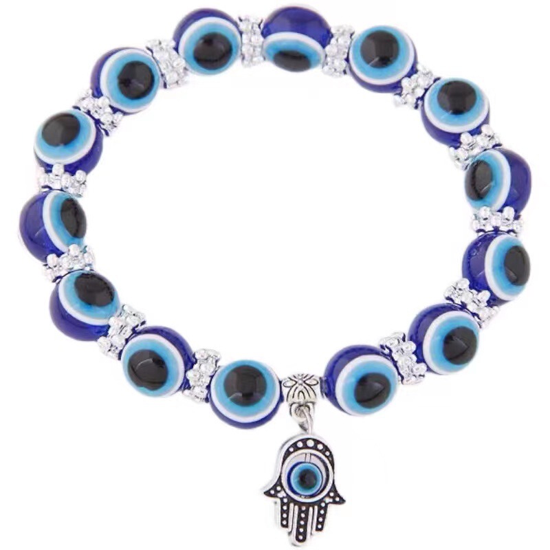 B0304 AliExpress Retro Blue Eye Beads Hand of Fatima Bracelet Evil Eye Beaded Jewelry