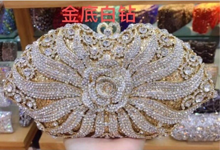 * Cross-border AliExpress hueco metal con diamantes bolsas de cena vestidos de banquete de damas bolsas de maquillaje de mano de diamantes completos