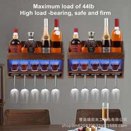 跨境壁挂红酒加家用餐厅厨房高脚杯收纳架复古置物架咖啡收纳架