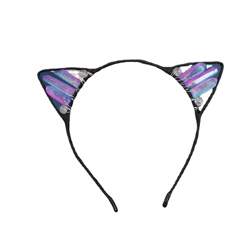 Orejas de gato diadema cristal natural Amazon Venta caliente chapado color accesorios para el cabello hecho a mano fiesta