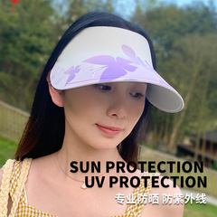 新款夏季蝴蝶彩繪空頂帽防曬無痕一體可摺疊沙灘運動遮陽太陽帽