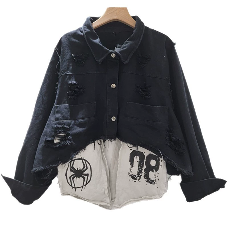 Прилив, джинсовая юбка, жакет для отдыха, американский стиль, оверсайз