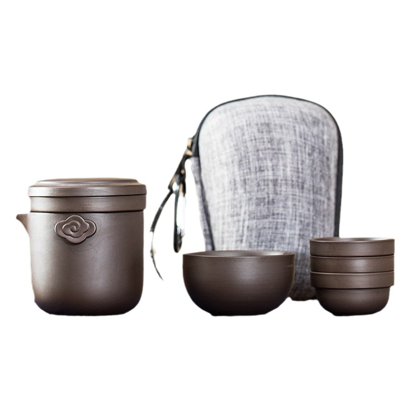 Juego de té de viaje una olla cuatro tazas taza Express portátil taza de té de arena púrpura para una persona que viaja con coche