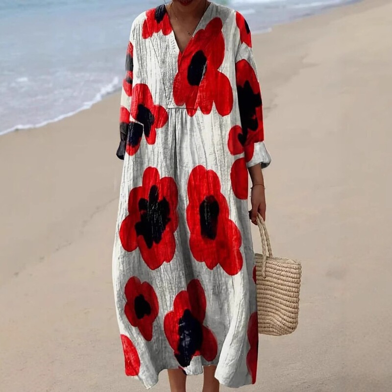 Foreign Trade 2026 Cross-Border Independent Site Women's Long-Sleeve Shirt Dress Fashion Casual Floral 3D Printed Sleeves