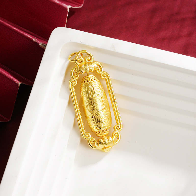 Patrimonio antiguo collar de oro de seis palabras mantra oración Tubo negro cuerda COLLAR COLGANTE todo fósforo estilo chino suministro directo de fábrica