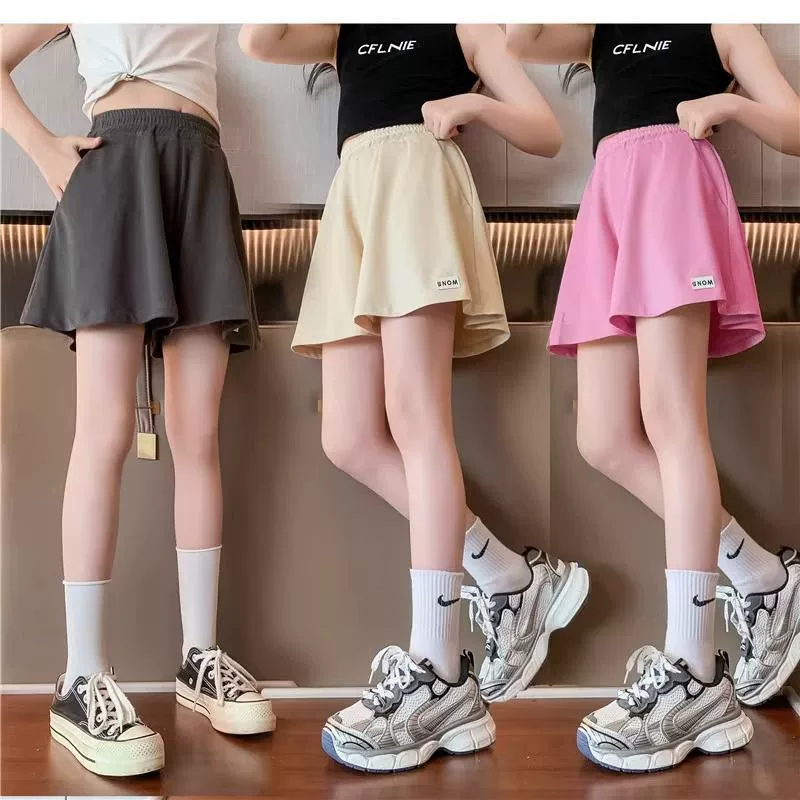 Детские летние новые свободные повседневные однотонные шорты для детей старшего возраста, стильные повседневные брюки с высокой талией для девочек