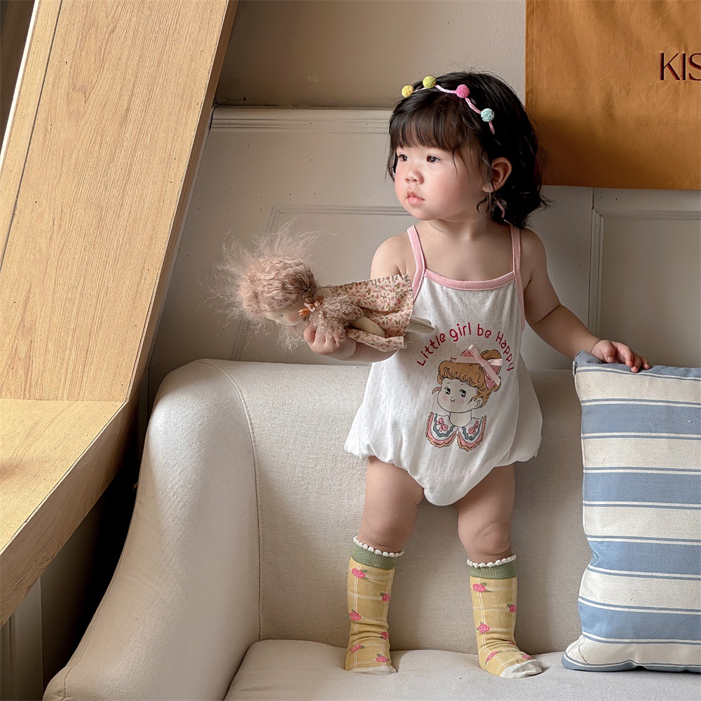 Verano coreano estilo ins dibujos animados bebé estilo delgado gatee lindo mameluco 0-2 años bebé tirantes bolso de culo