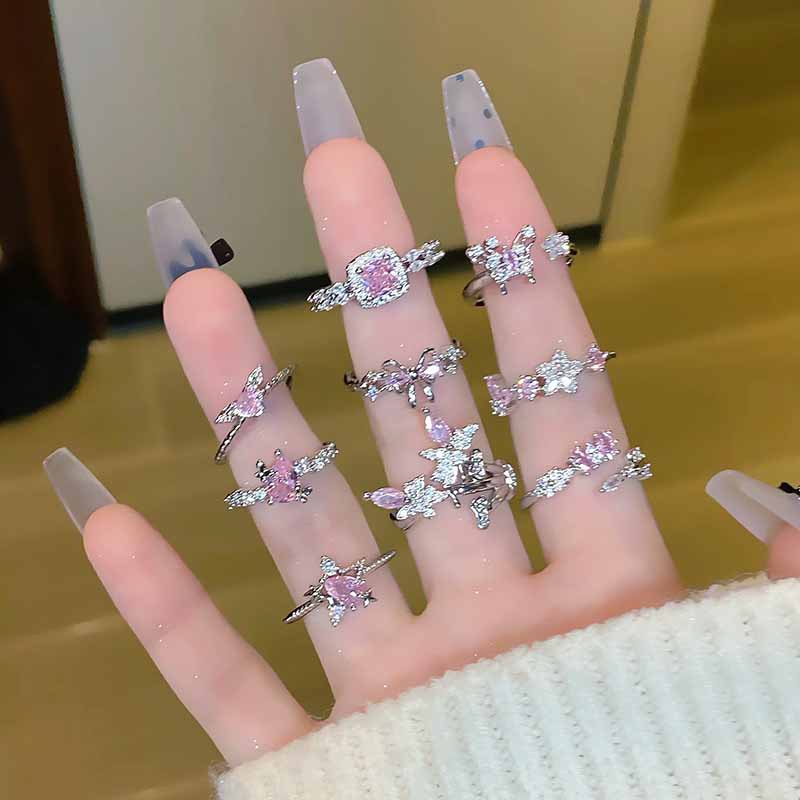 星語心愿初戀粉鑽系星星鋯石愛心開口戒甜美小眾清新少女心指環