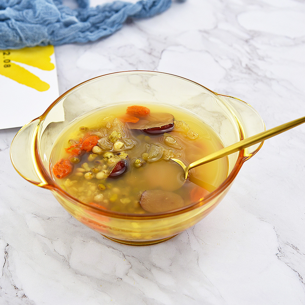 高硼玻璃 晶彩透明餐具耐热玻璃琥珀色碗深盘浅盘 家用双耳碗菜盘