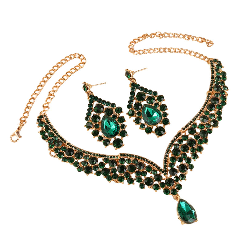 Conjunto de joyería de diamante transfronterizo, collar europeo y americano, pendientes de dos piezas, joyería de diamante de lujo de alto nivel.