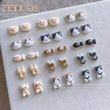 新款莫兰迪色系美甲小猫吃鱼饰品可爱猫头猫屁屁夜光小鱼卡通饰品