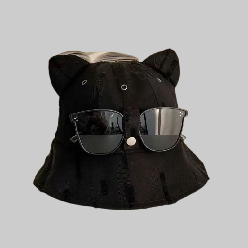 Nuevo sombrero de pescador de orejas de gato para niños primavera y verano dulce y fresco moda todo-fósforo sombra al aire libre gafas de sol protector solar sombrero de lavabo integrado