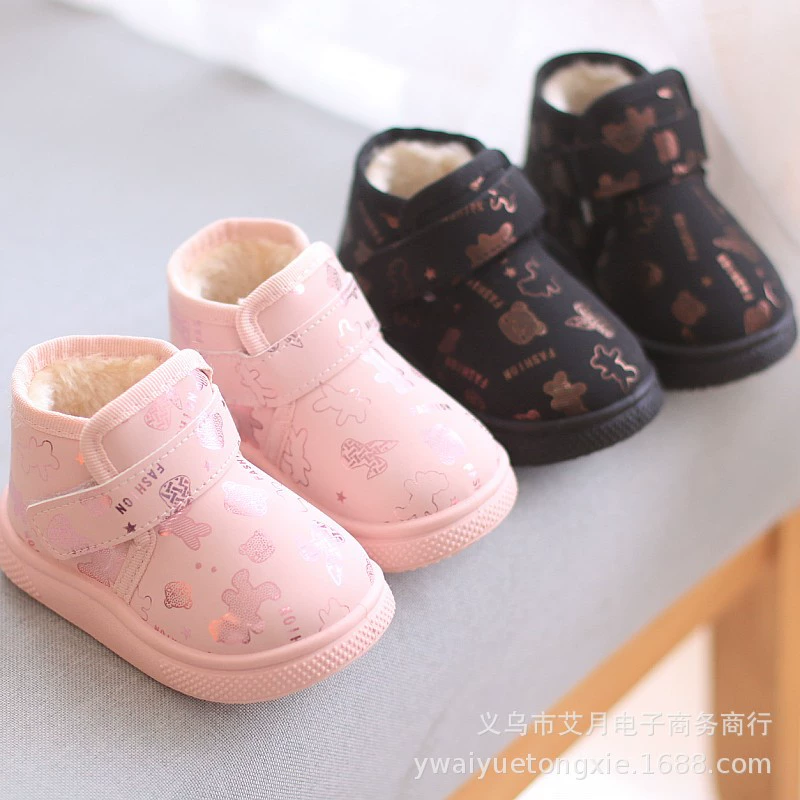 Детская обувь мультфильм с высоким значением лица мужского и женского пола детские ботинки плюс бархатный хлопок мягкая подошва противоскользящие теплые хлопковые сапоги для детей зимой