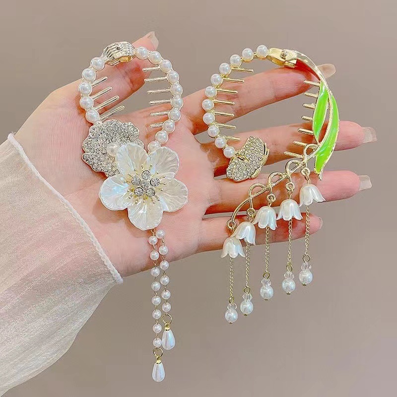 Bow ball head gripper back head fixing artifact high-grade tassel ponytail buckle hairpin clip headdress for women