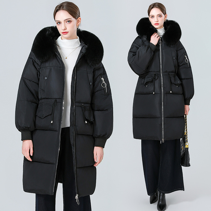Plus size 5XL European and American winter new cotton coat for women, with large fur collar, mid-length, waist-cinching, thickened, over-the-knee Korean coat Plus size 5XL European and American winter new cotton coat for women, with large fur collar, mid-length, waist-cinching, thickened, over-the-knee Korean coat