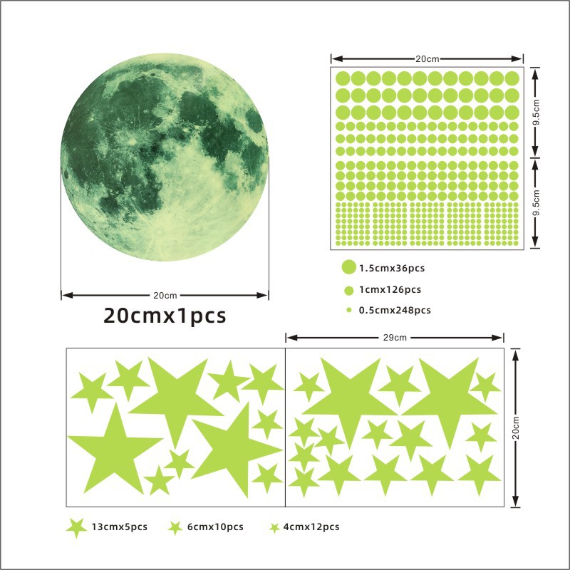 녹색 빛: 20cm 달 + 별 도트 세트