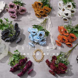 仿真9头小茶花假花束绢花人造塑料花高级感客厅摆件婚庆花艺成品