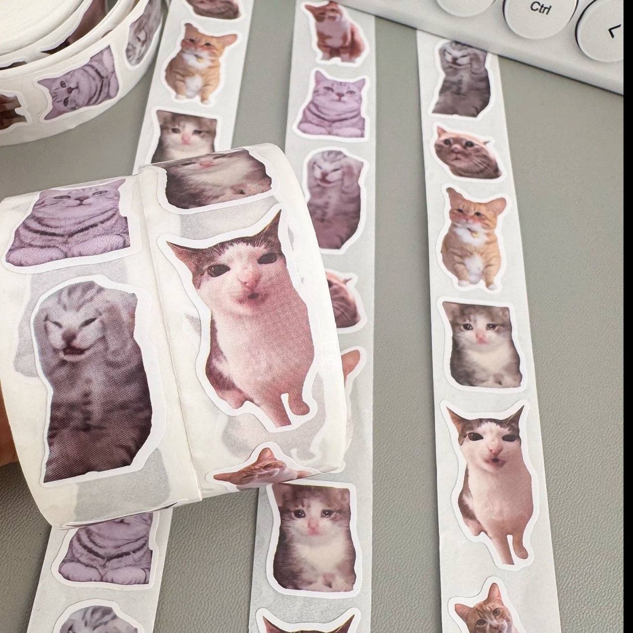 500张/卷可爱搞笑meme猫卷卷贴纸跨境儿童创意手帐素材信封口贴-阿里巴巴