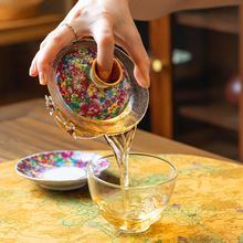 批发珐琅彩三才盖碗透明玻璃水晶盖碗单个泡茶碗茶杯轻奢功夫茶具