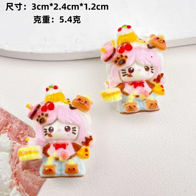 卡通可爱少女喵喵树脂配件手工diy发夹钥匙扣手机链萌粒挂饰品批|undefined