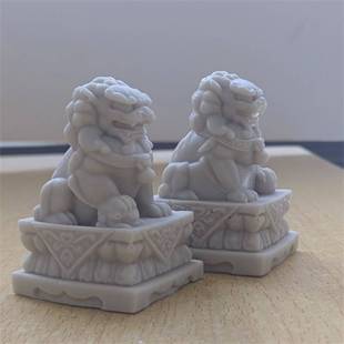Stone Carving Small Stone Lion Ornaments, a Pair of Watchman Stones, Home Courtyard Imitation White Marble Bluestone Wholesale