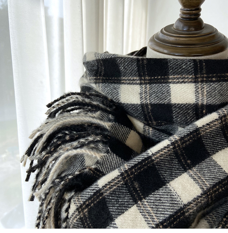Sciarpa a quadri donna sciarpa con frange calda autunno inverno_voghion.com