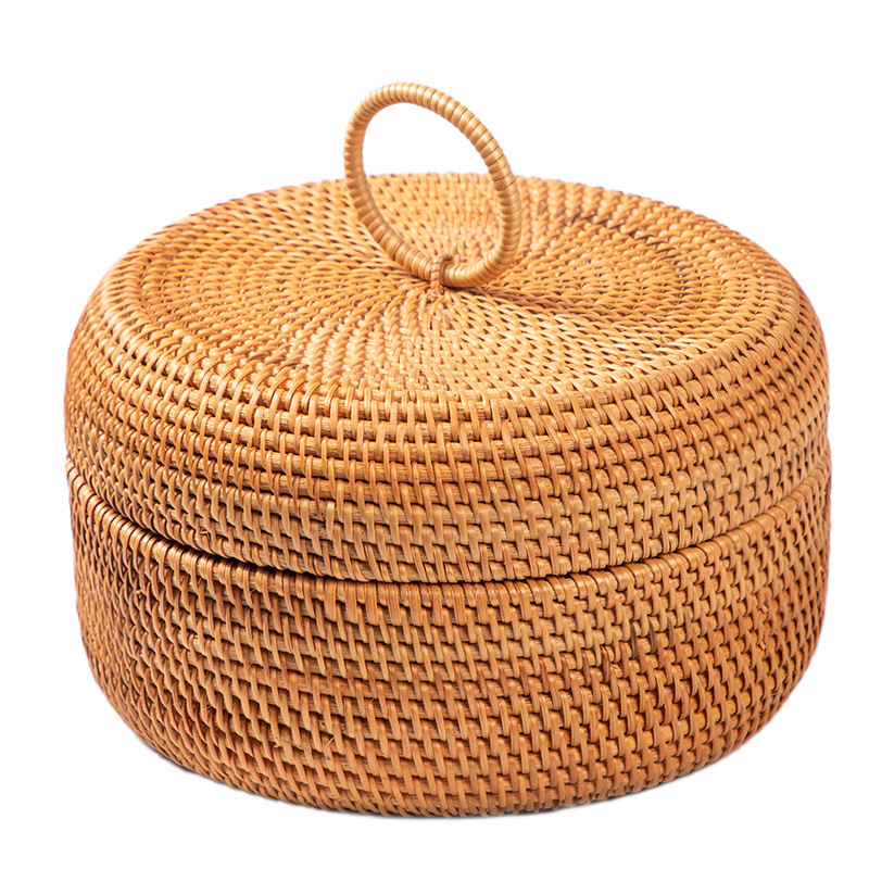 Caixa de almacenamiento de manzanas de grado alimenticio, cesto de pan al vapor tejido de caña doméstica, cesto de almacenamiento de cubierta vietnamita, retro