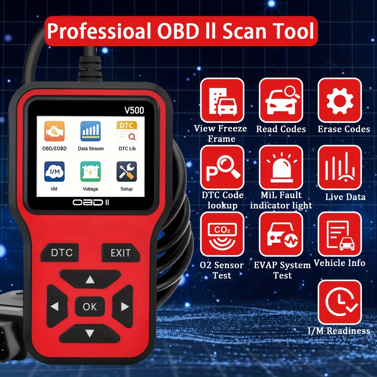 V500 Car Fault Detector Diagnostic Instrument Obd2 Decoder Eraser Universal Display Accurate Decoding