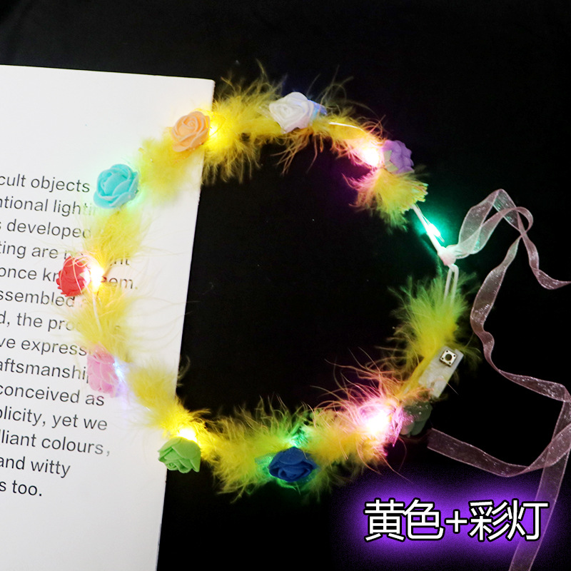 Popular pluma luminosa Garland pluma Orejas de conejo brillante luz LED flash Garland puesto de punto escénico guirnalda luminosa