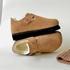 Cotton Shoes Genuine Leather Thick Sole Birkenstock Women's Insoles 2023 New Winter Plush Shoes Warm Fleece Thick Snow Boots