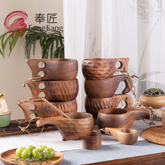 Diy胡桃木木製牛乳カップアカシア木サラダカップ実木創意ハンドル付きマグカップコーヒーカップ
