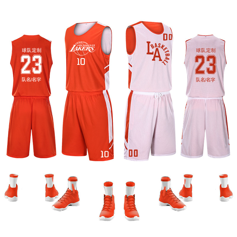 両面バスケットボール服セット男性夏ベストトレーニング試合チーム服ベストコート通気性学生運動印字|undefined