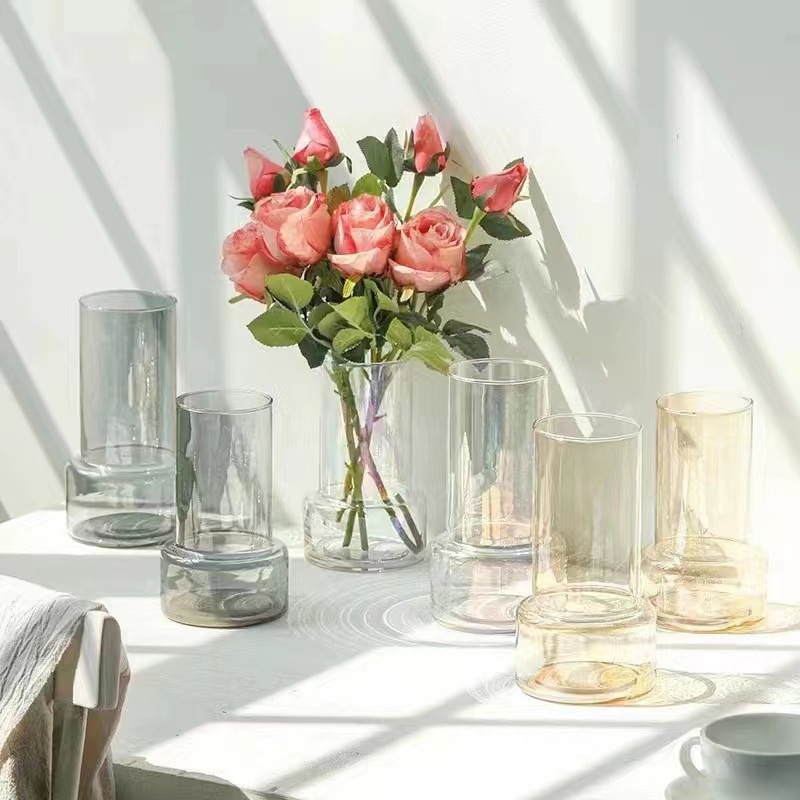 Nordic Fresh Plated Fantasy Color Transparent 8117 Glass Vase Flower Arrangement Home Decor Living Room Bedroom Decor Ornament