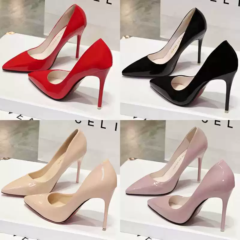 Европейские и американские звезды Весна и осень на Ультра высоком каблуке и сексуальные туфли с красным низом, остроносые женские туфли телесного цвета больших размеров