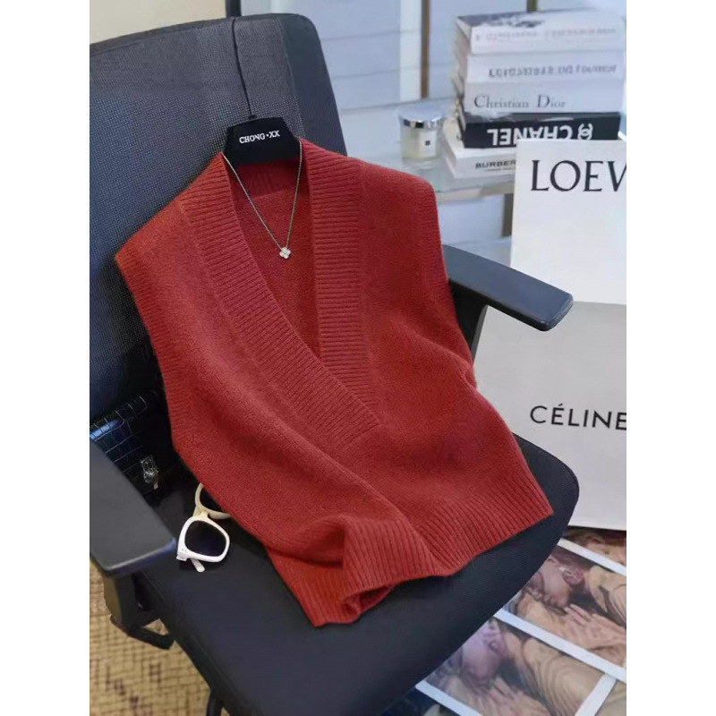 【超高品质】V领针织马甲宽松显瘦纯色内搭无袖毛衣背心秋冬新款