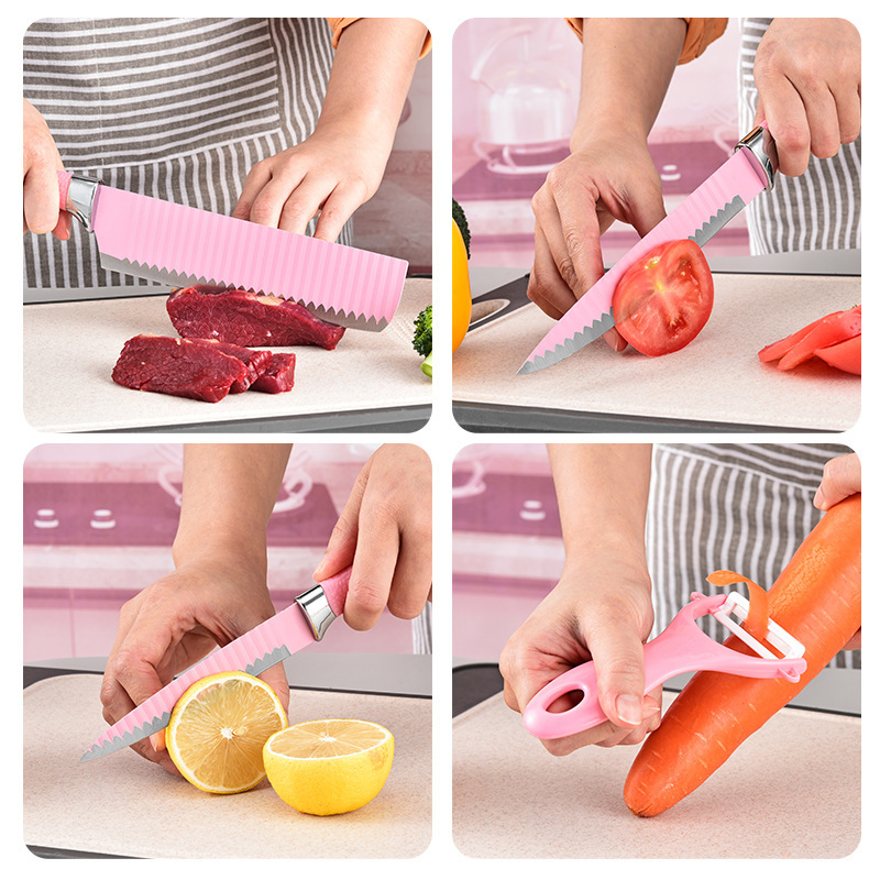 Cuchillo ondulado de seis piezas cuchillo de acero inoxidable cuchillo de cocinero casero tijeras combinadas cuchillo de cocina al por mayor