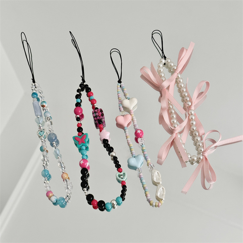 Handmade original ins pink millennium style y2K sweet hot girl mobile phone chain CCD camera lanyard beaded pendant accessories