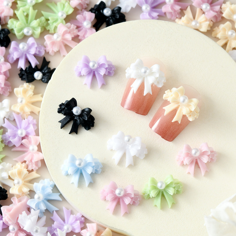 Trendy Popular Nail Art Accessories Retro Pearl Bow Elegant Simple Nail Studs Hairpin Accessories Materials