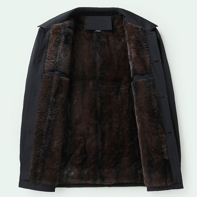 Chaqueta de hombre con forro polar grueso para otoño e invierno, abrigo cálido de cuello vuelto con botones, estilo casual de negocios, talla grande para hombre.